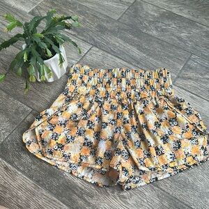 FP Movement Yellow and Black Checkered floral Shorts, size small